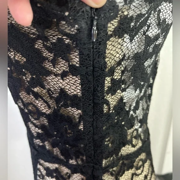 Love Stitch Lace Overlay Nude Lining Sleeveless Mini Dress Side Zipper Medium - Picture 12 of 12